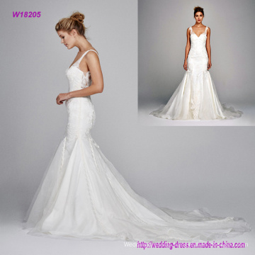 Silk Organza V-Neck with Embroidery Lace Wedding Dress